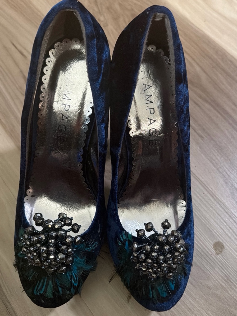 Rampage Navy Velvet Jeweled Pumps - Navy Blue Women's Heels